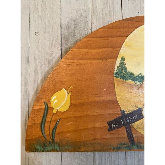 Vintage 1998 Handmade Hand Painted Wooden Hanging Sign Barn & Pond Scene Signed - Picture 4 of 8